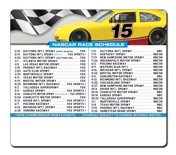 Magnet Sport Schedules - 3.5x4 NASCAR Round Corners - 25 mil. 2