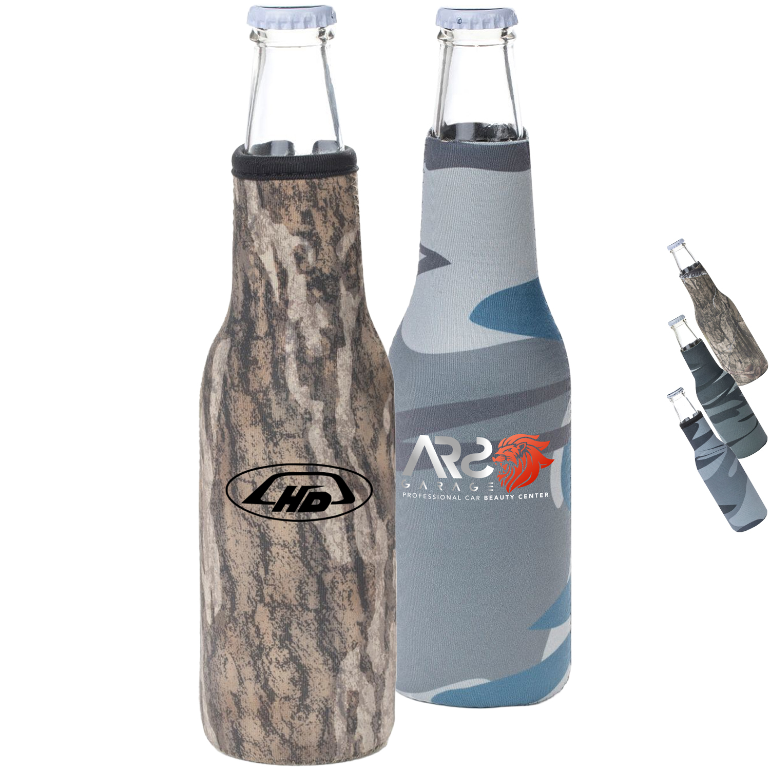 12 Oz. Neoprene collapsible camo Bottle Cooler w/ Bottle Opener 12