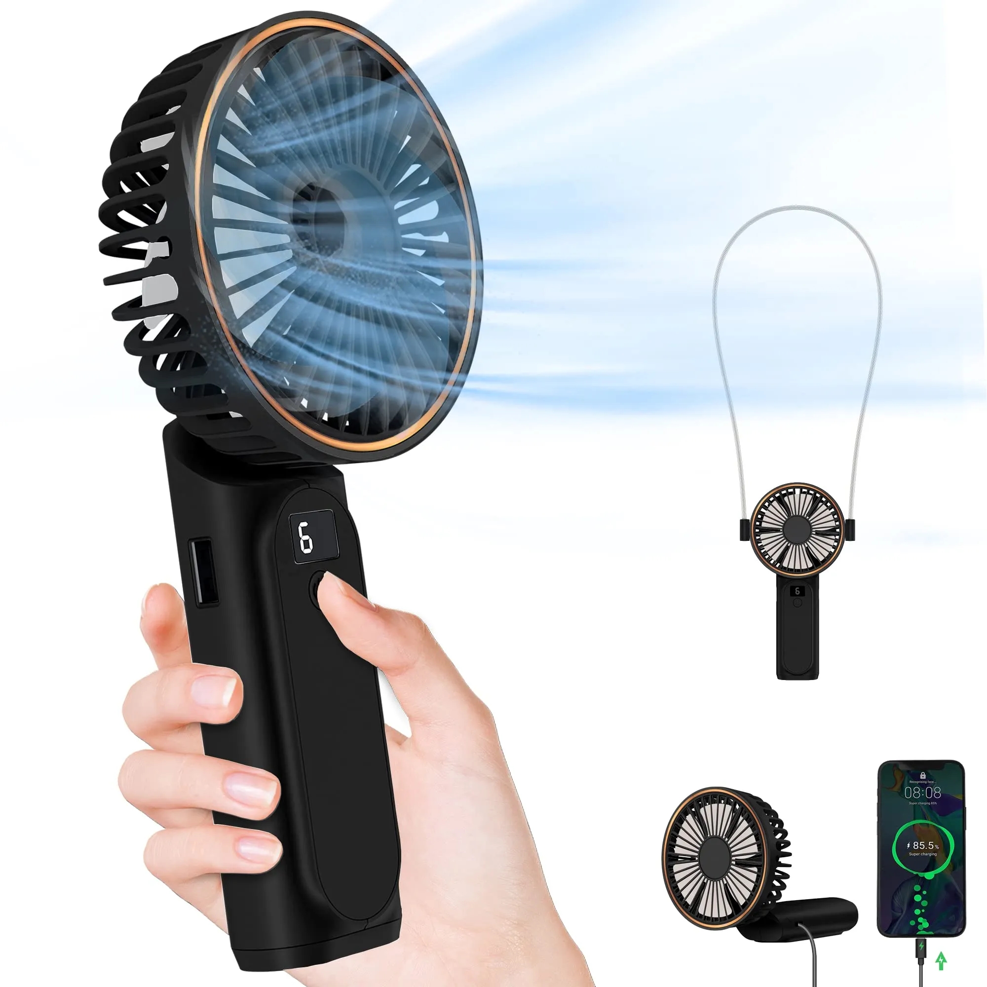 Pocket Size Handheld LCD Digital Display Lanyard Neck Fan 7