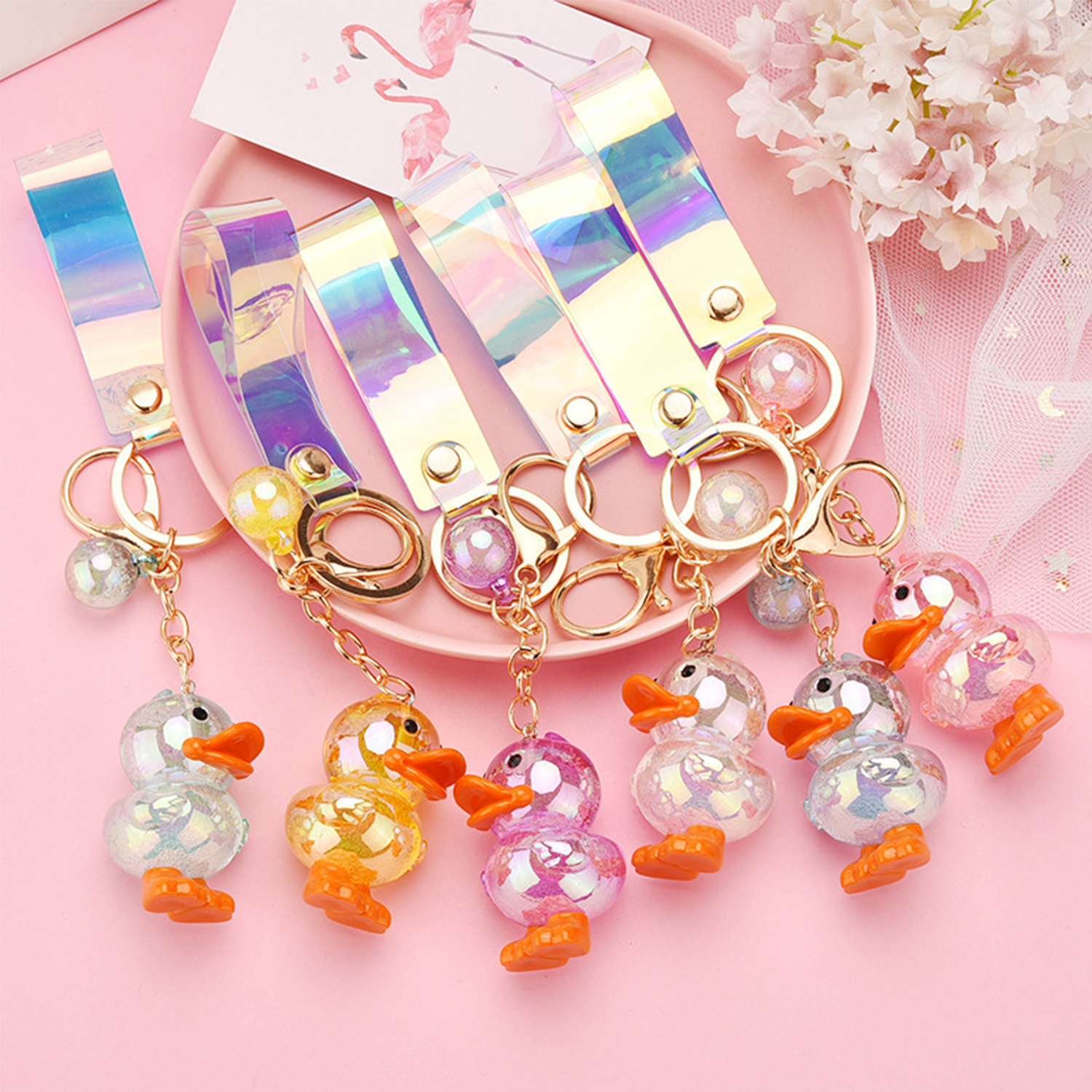 Cute and colorful acrylic duck keychain 3