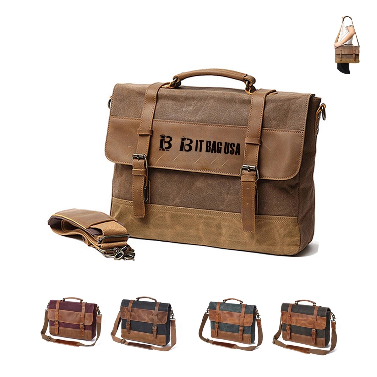 Mens Canvas Leather Messenger Bag 2