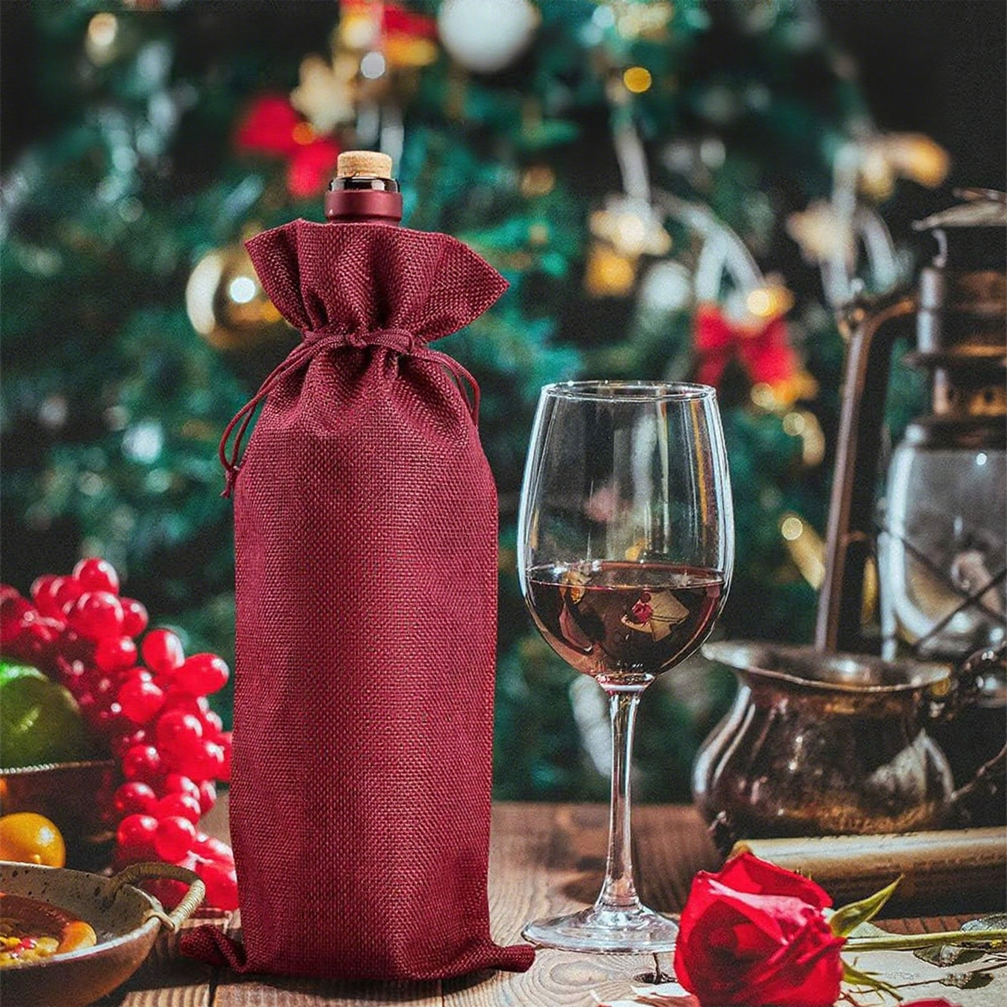Christmas Burlap Linen Wine Bags 4