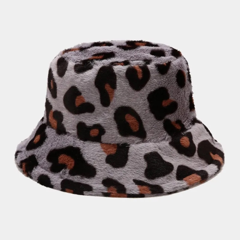 New Plush Leopard Pattern Bucket Hat Winter 2