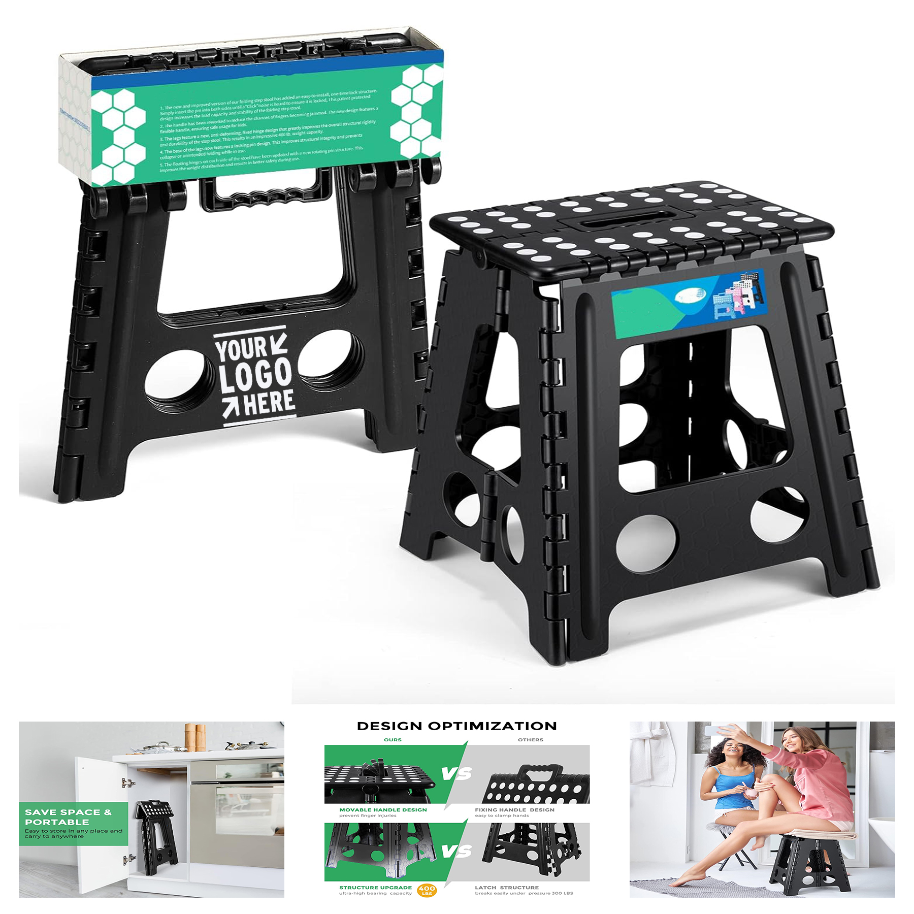 16 Inch Adults Kids Handle Easy To Carry Folding 400lbs Capacity Sturdy Plastic Foldable Step Stool 2
