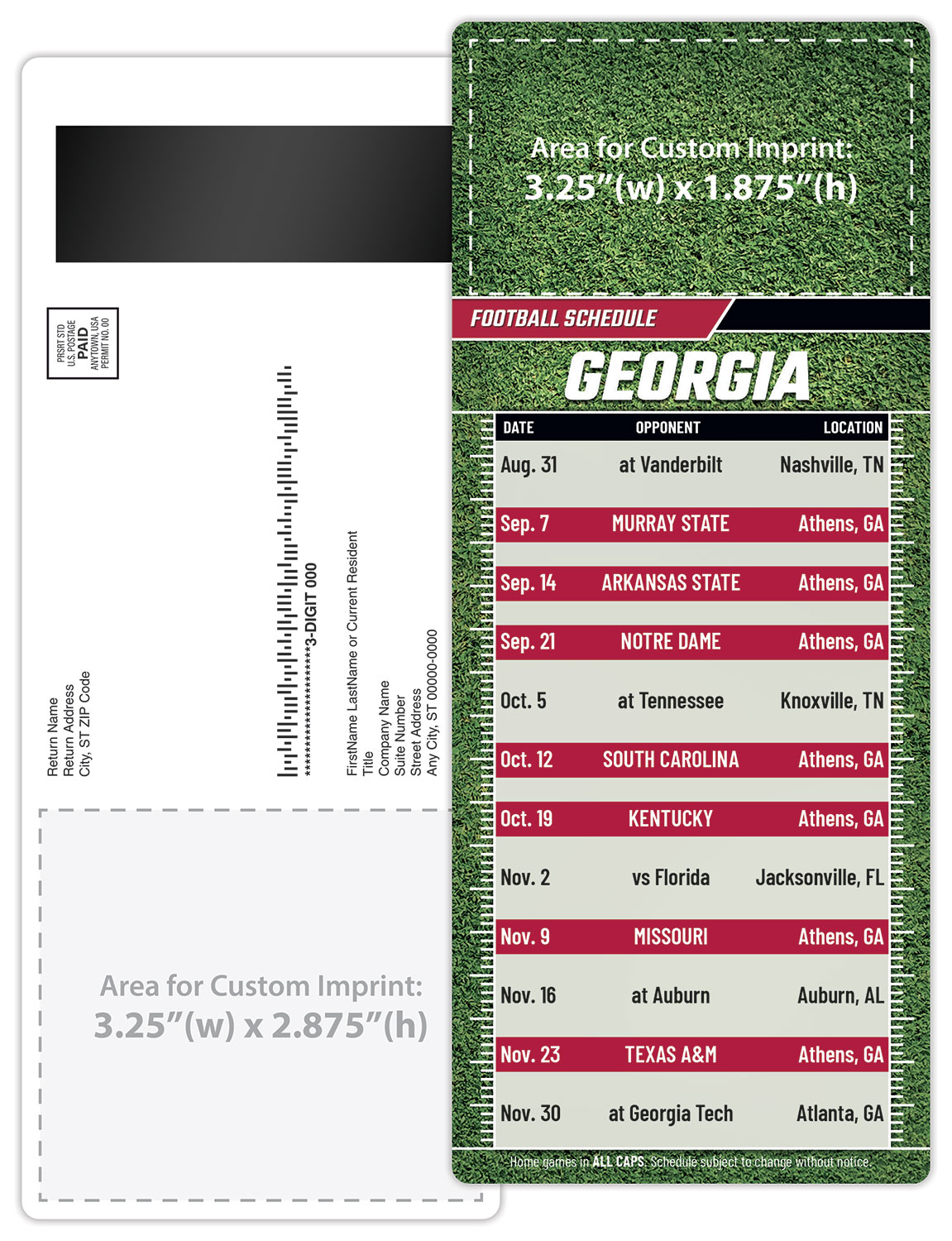 Football Schedule Laminated Card/Postcard with Magnet Strip 3.5x8.5 - 14 pt. 3