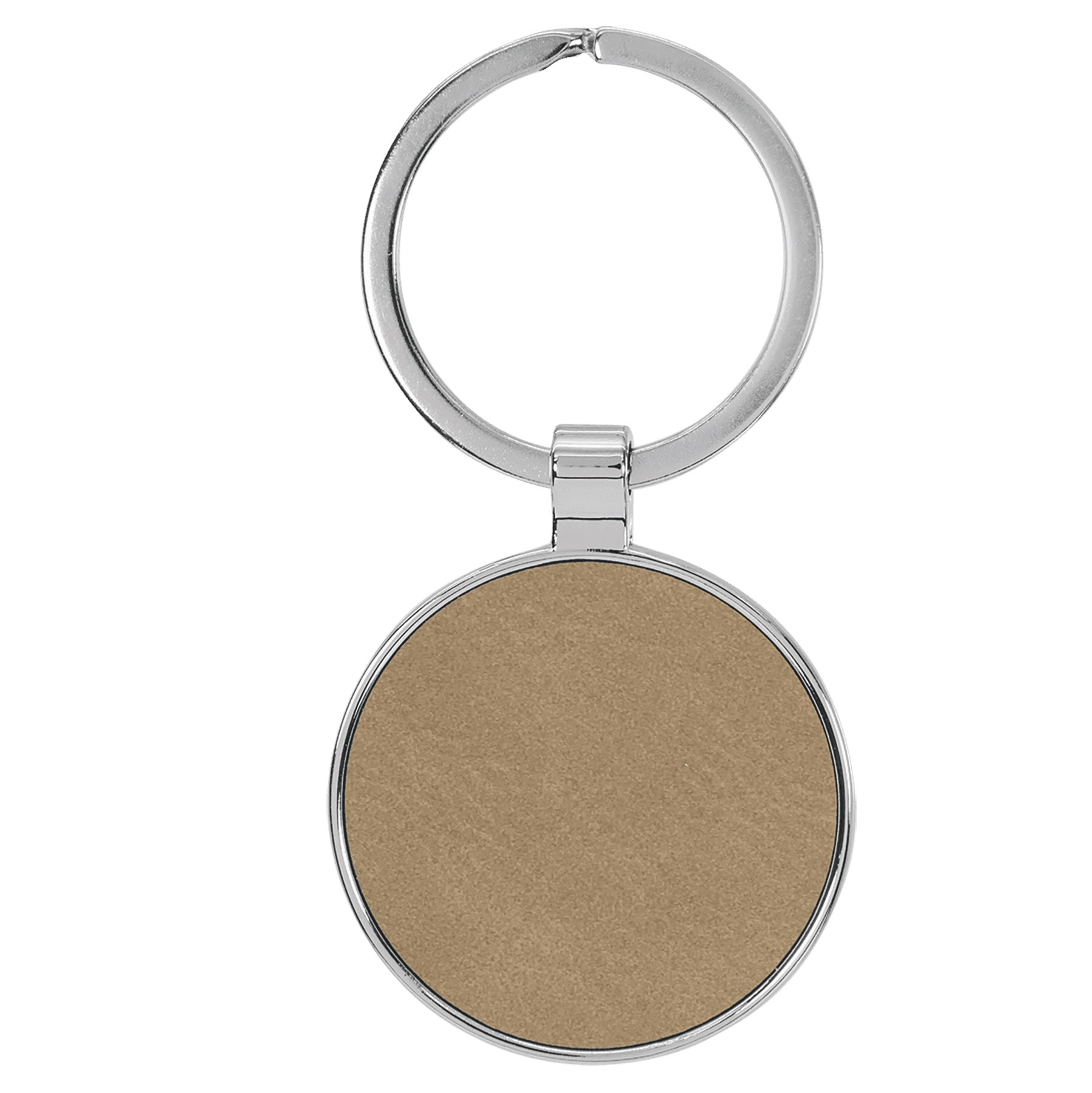 Light Brown Leatherette/Metal Round Keychain 3