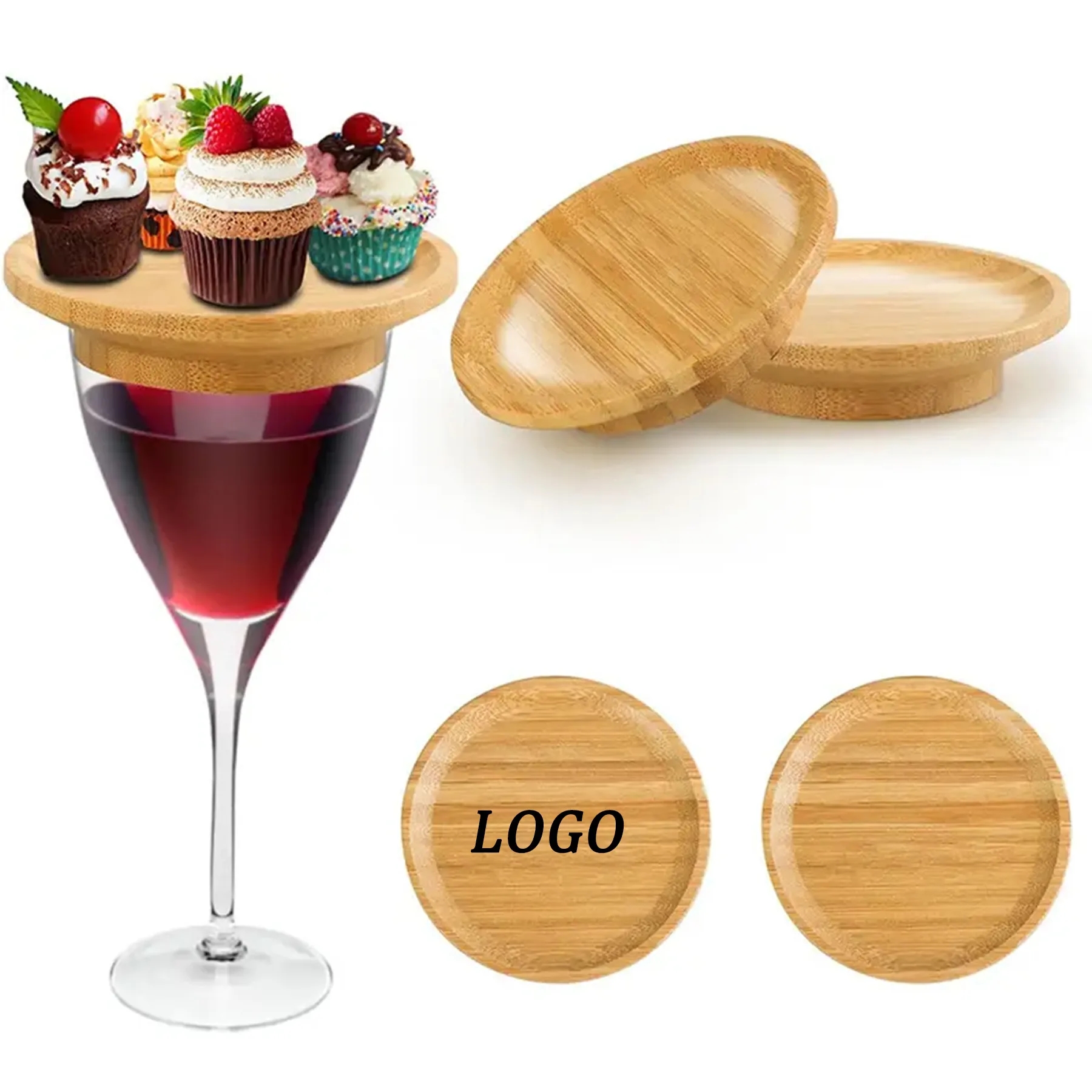 Wooden Wine Glass Lid Dessert Treat Tray 2