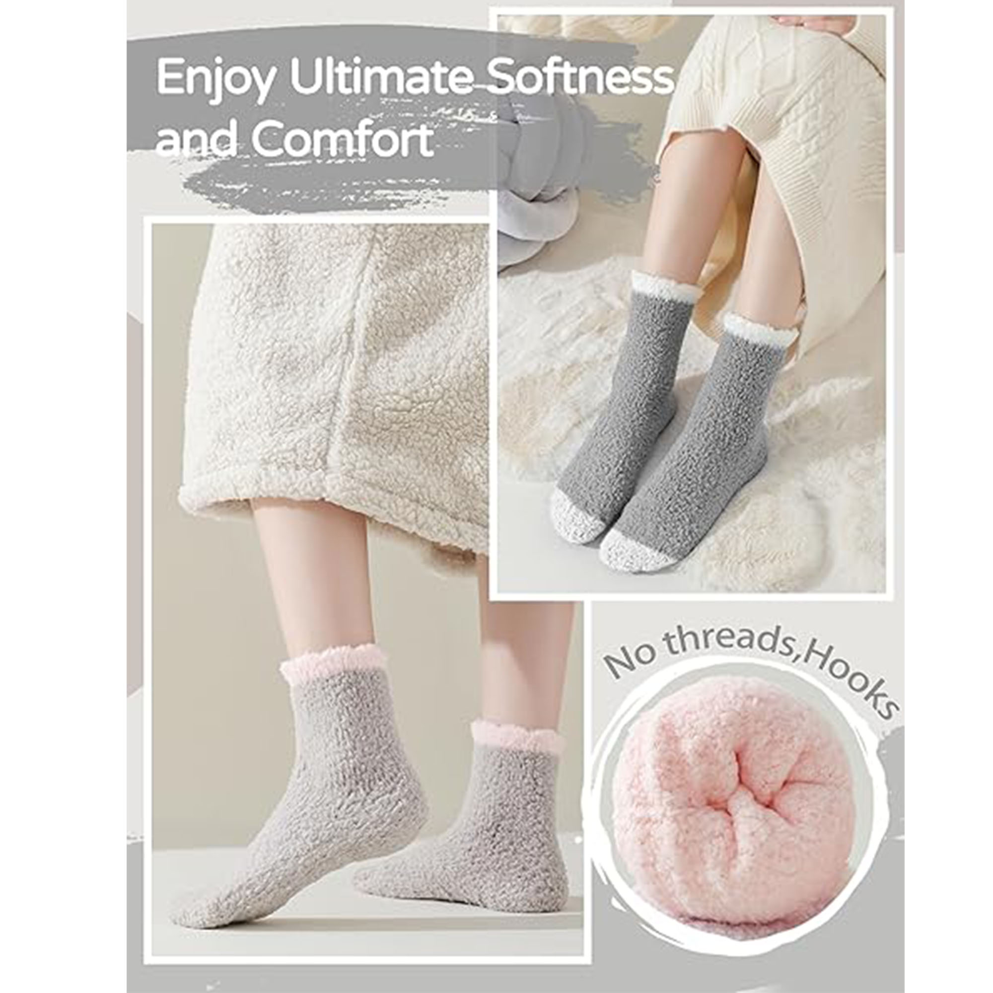 Fuzzy Socks Soft Cozy Fluffy Slipper Winter Warm Plush Socks Christmas Stocking Stuffers Gifts for 4