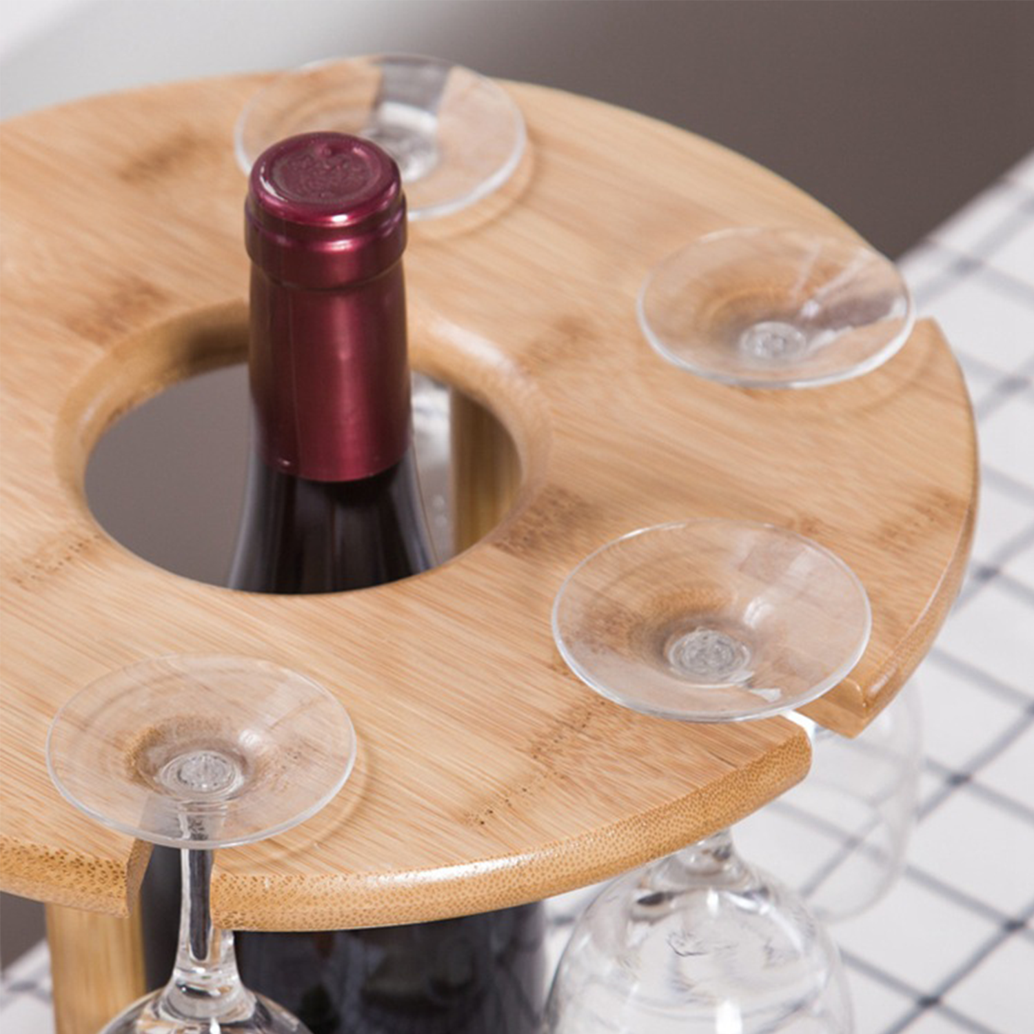 6-Glass Bamboo Tabletop Wine Holder 4