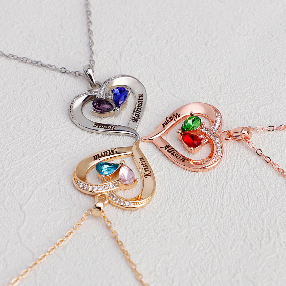 Heart Name Necklace with Birthstone 2
