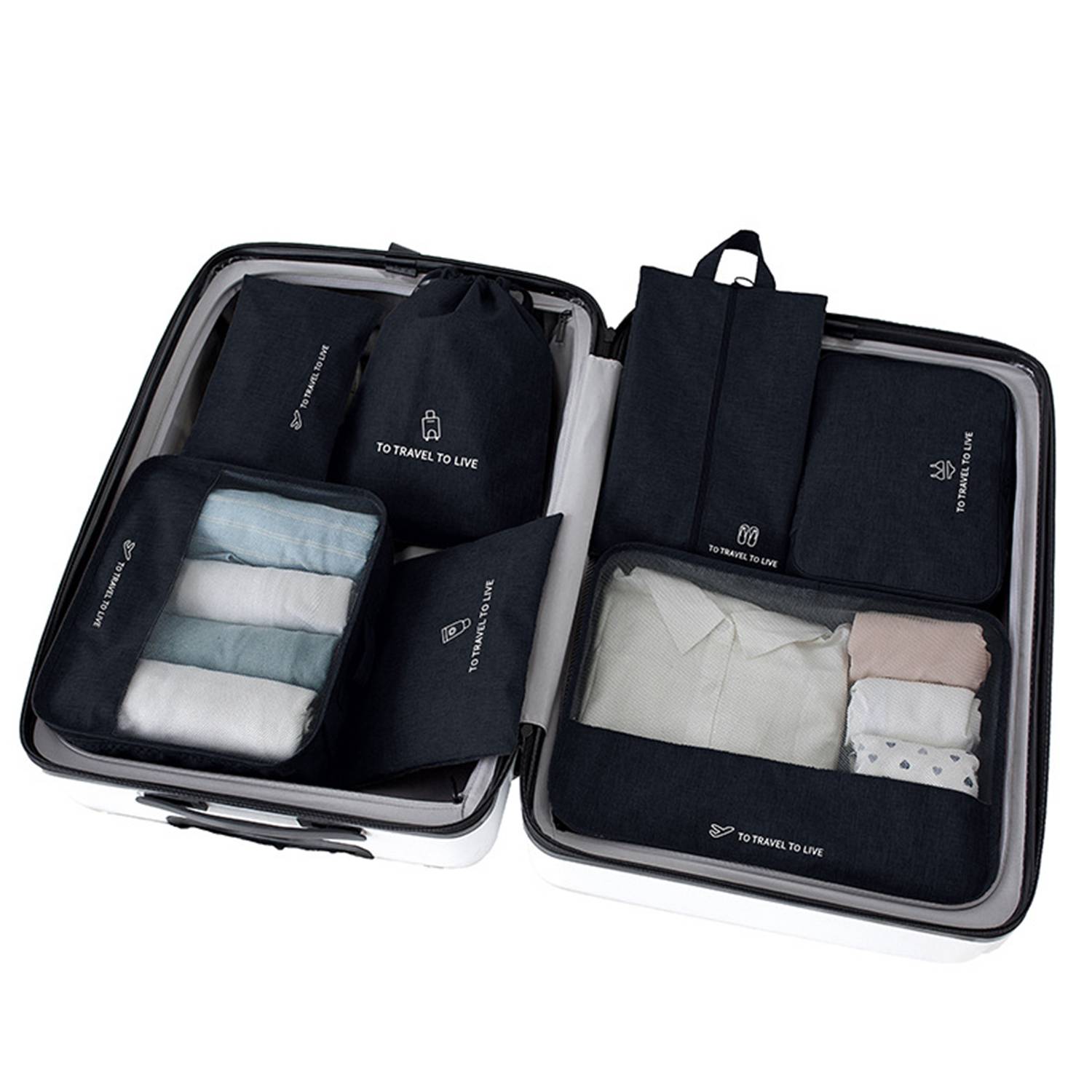 Travel Packing Cubes Luggage Organizers W/ Shoe Bag 3