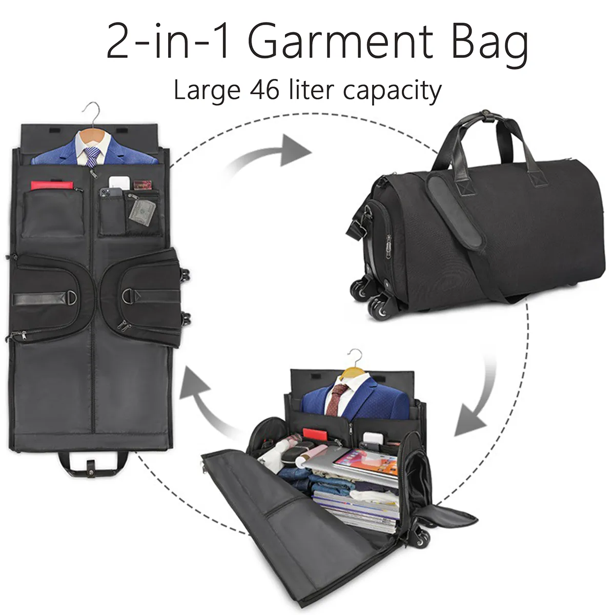 46 L Large 2 In 1 Heavy Hanging Garment Suitcase Duffel Bags 5