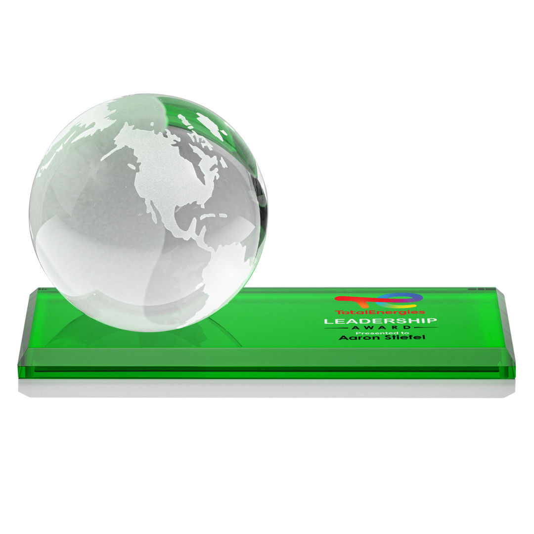 Globe VividPrint™ Award on Rectangle Base - Green 3