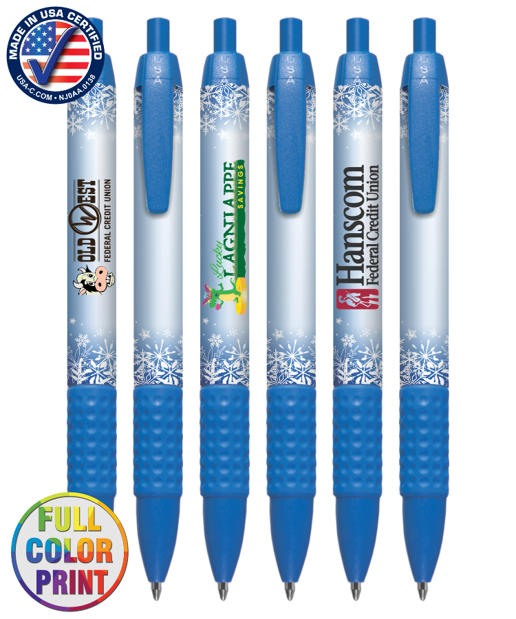 Union Printed, Certified USA Made "Holiday Snow" Click Grip Pen 1