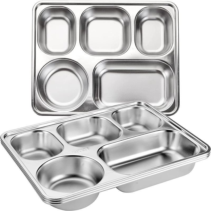 Stainless Steel Five-compartment Dinner Plate Tray 3