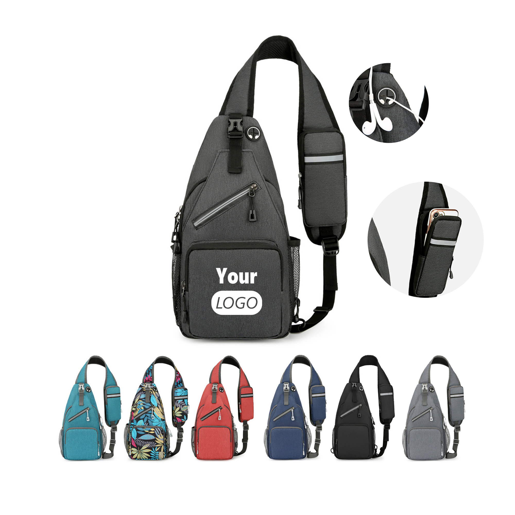 Multi-Compartment Reflective Sling Chest Bag 2