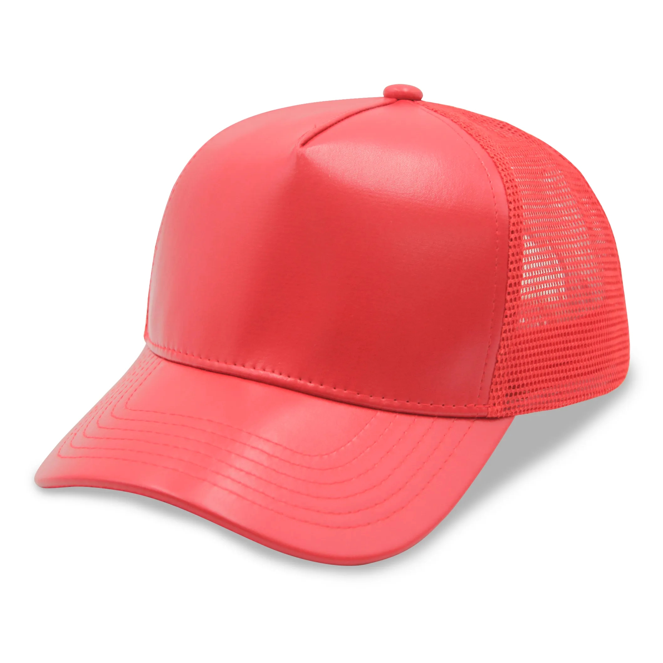 A Frame PU Leather 5 Panels Trucker Cap Snapback