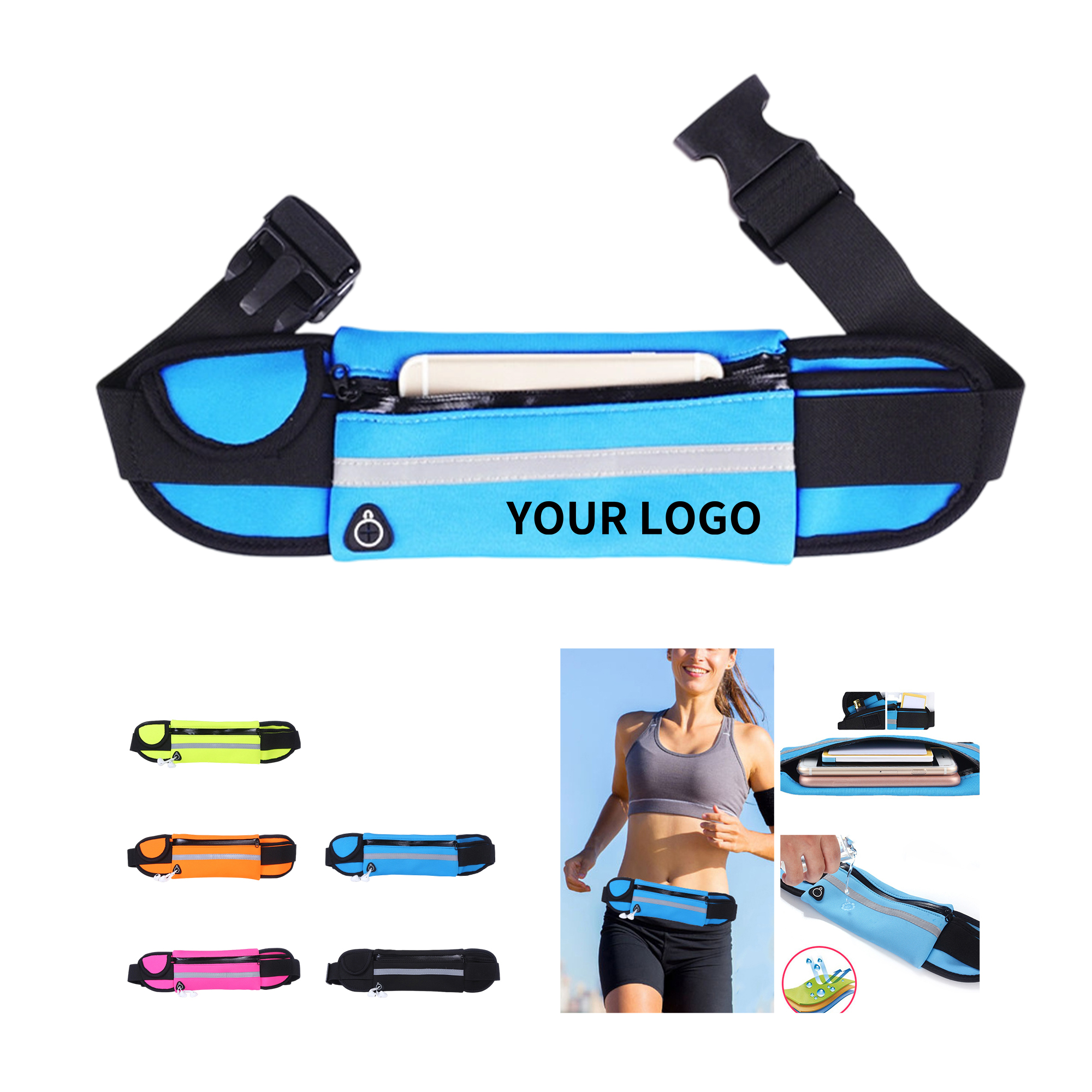 Ultra Thin Nylon Sports Fanny Pack With Reflective Strip 28" x 4" 7