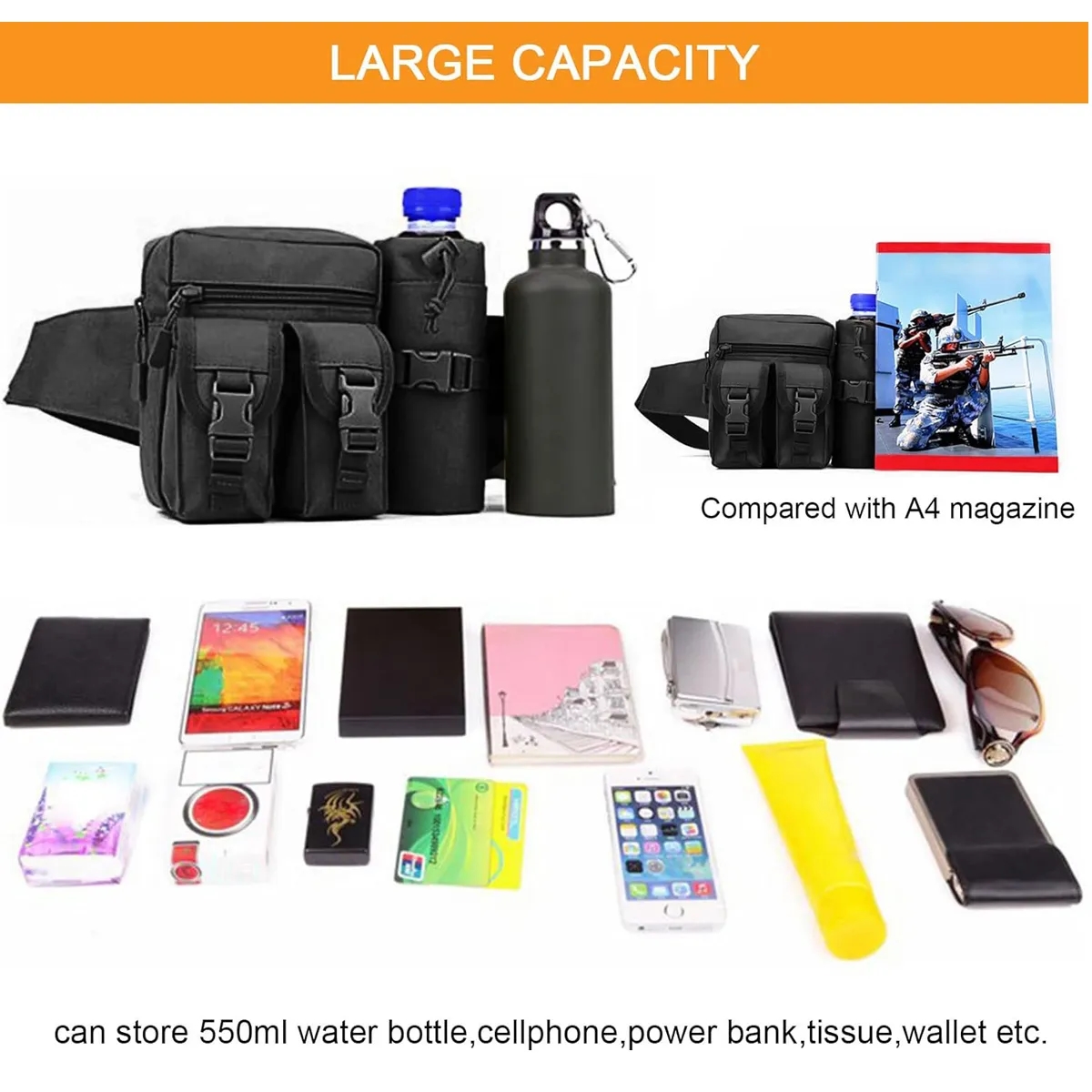 Military Tactical Waist Bag with Water Bottle Holder 5