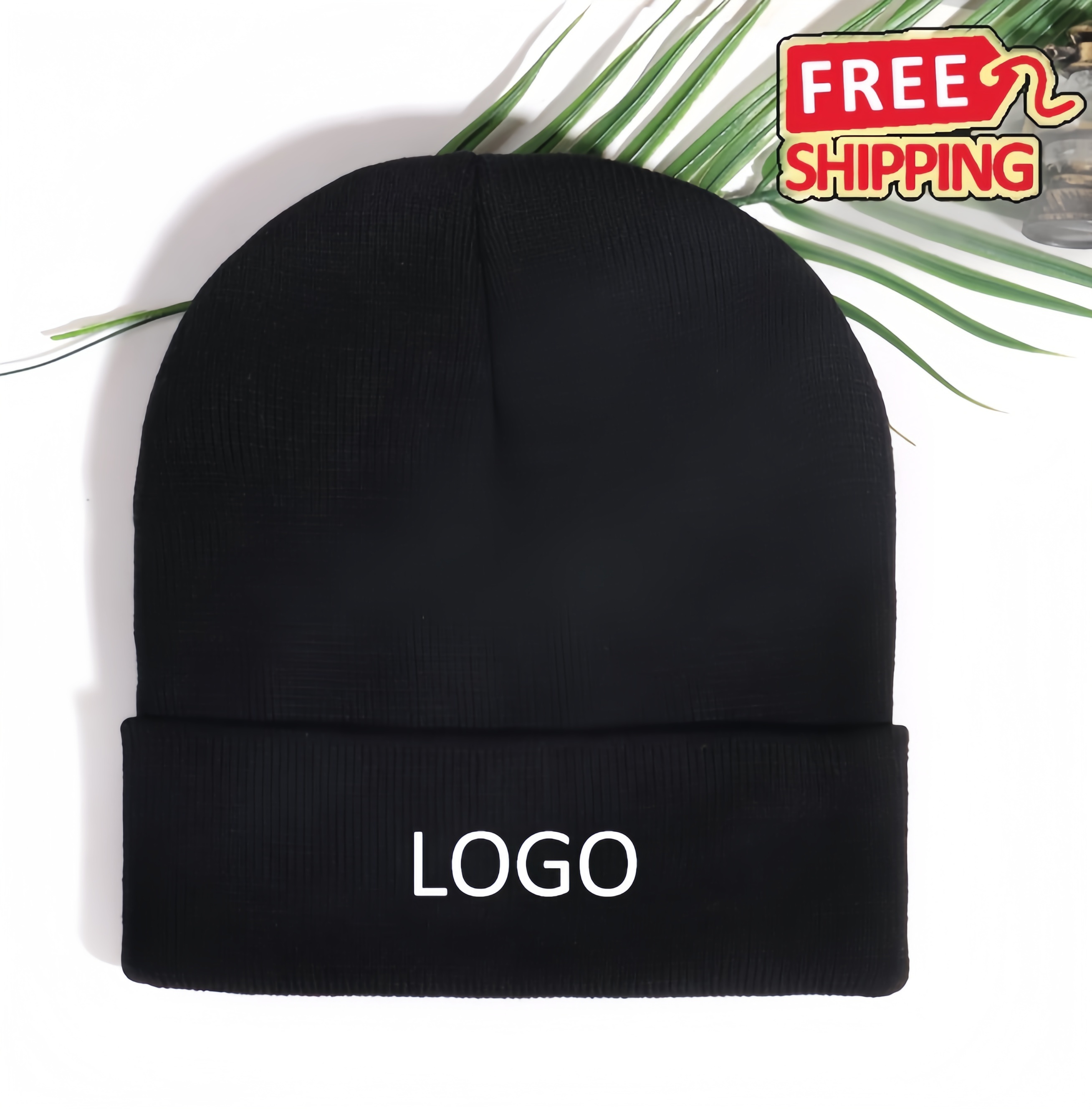Knit Beanie Hat with Logo 2