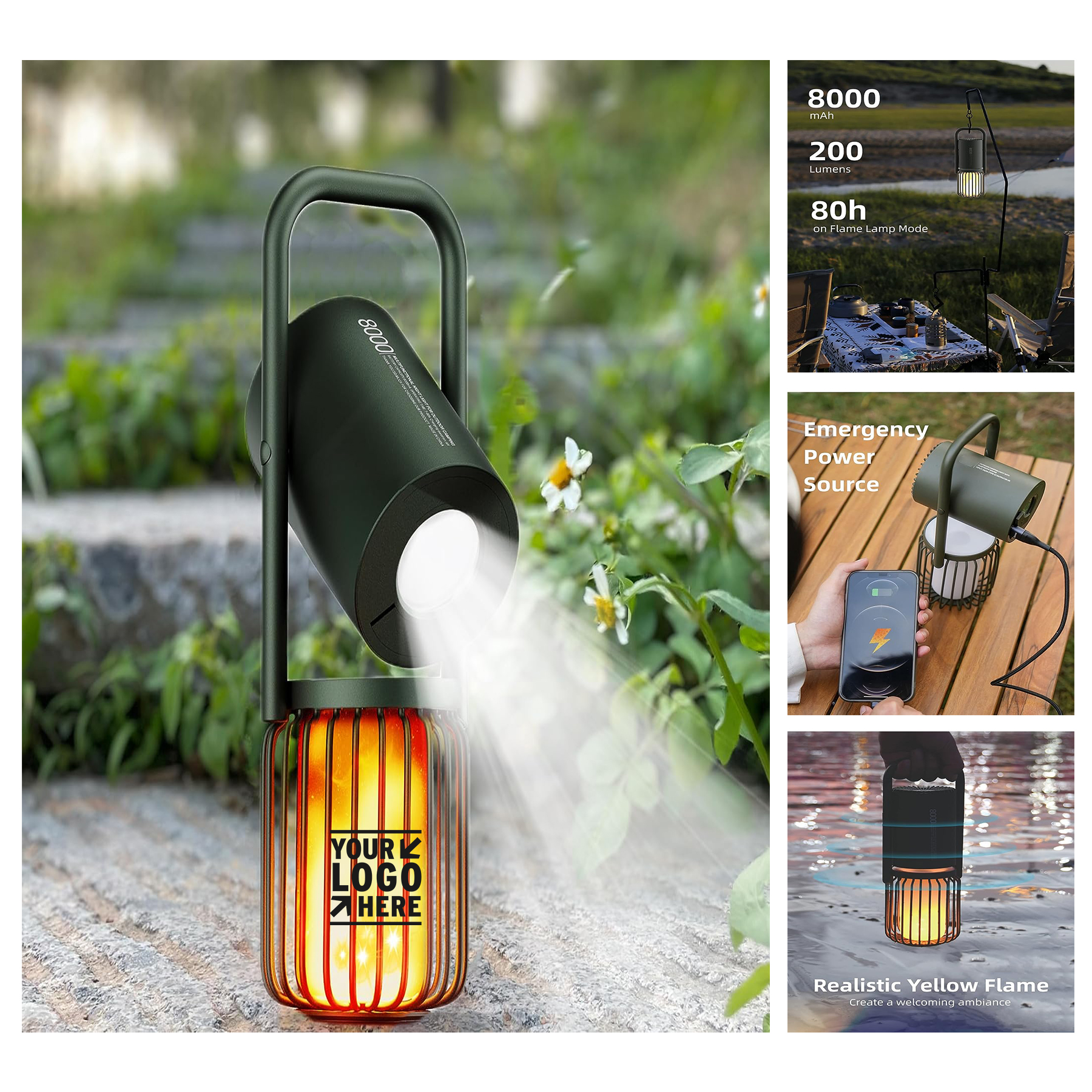 8000mAh 4-in-1 3 Light Modes Outdoor Bluetooth Speakers IPX5 Waterproof Wireless Camping Led Lantern