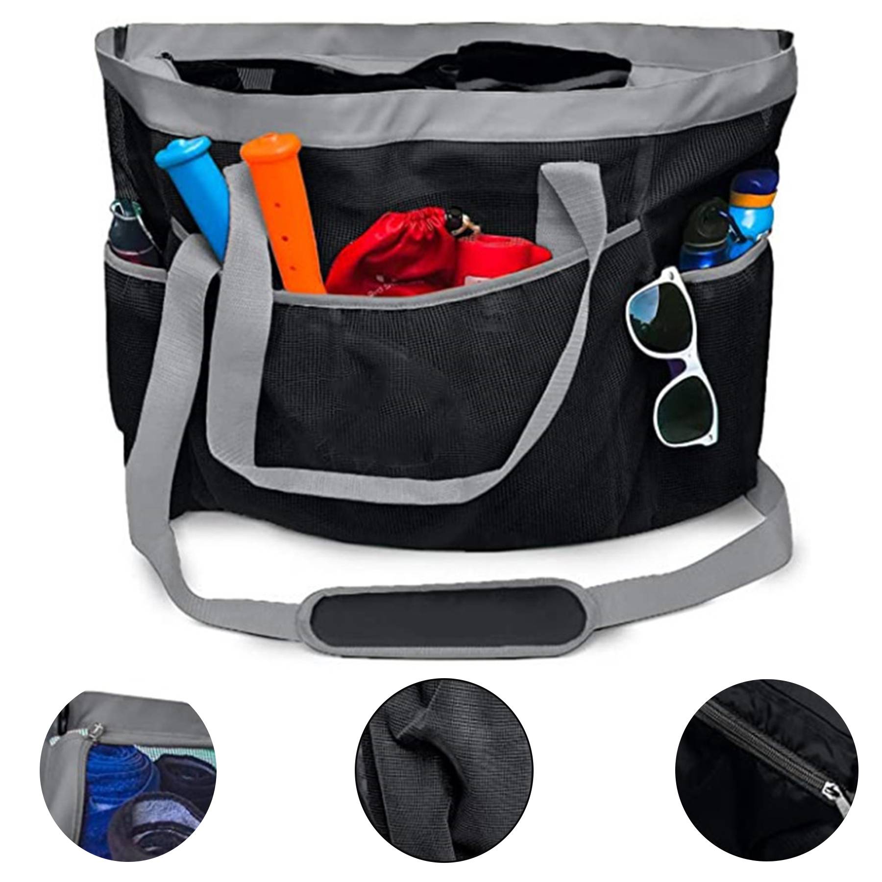 Nylon Mesh Beach crossbody Bag with Zipper 5