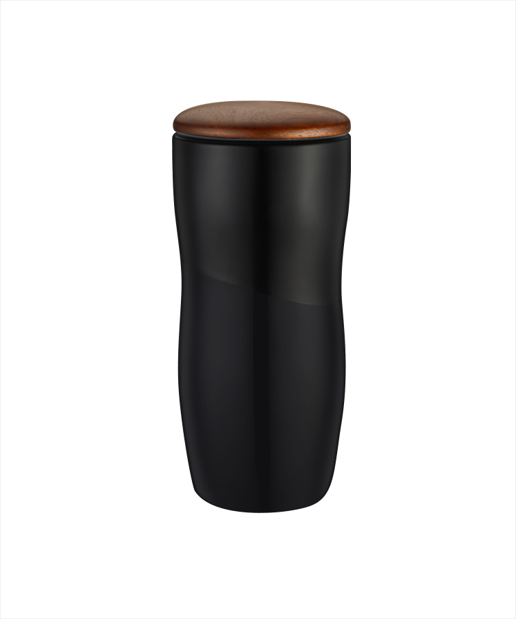 Union Printed - 12oz Double Wall Shiny Ceramic Tumbler w/ Wood lid 2