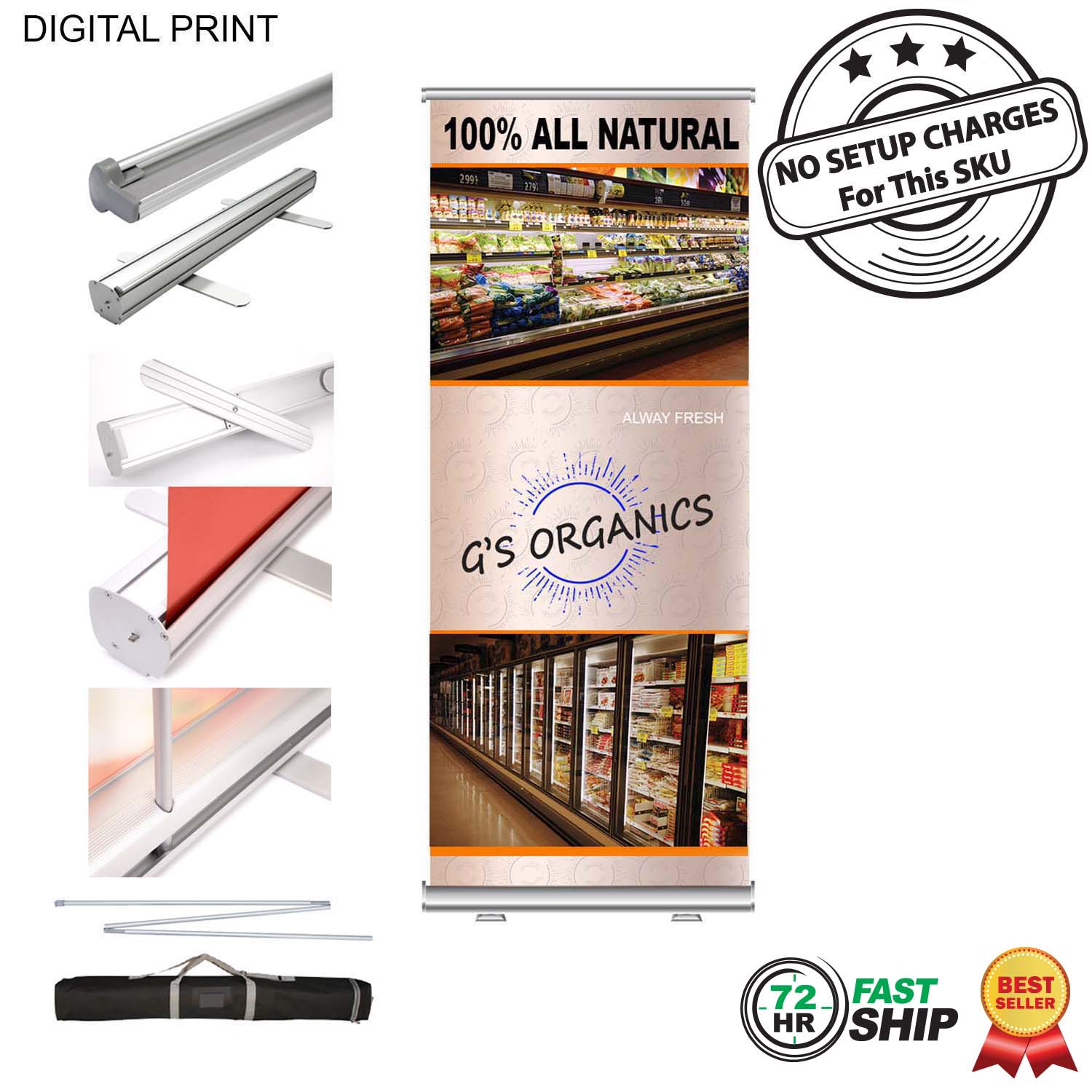 72 Hr Fast Ship - Premium Retractable Pull Up Banner with Graphics, Stand & Bag, 33.5x79, NO SETUPS 2