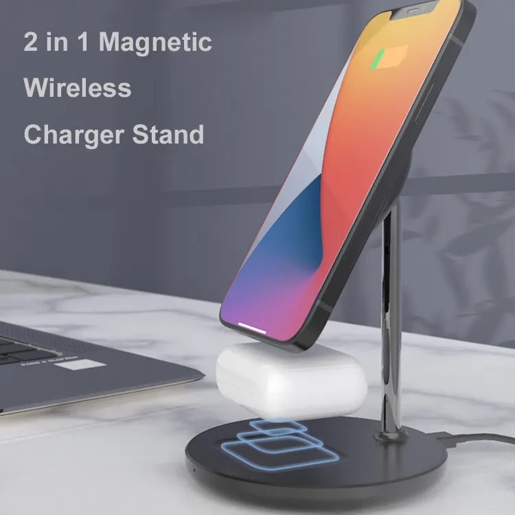 2 in 1 15W Fast Wireless Mag-Safe Charger Stand 2