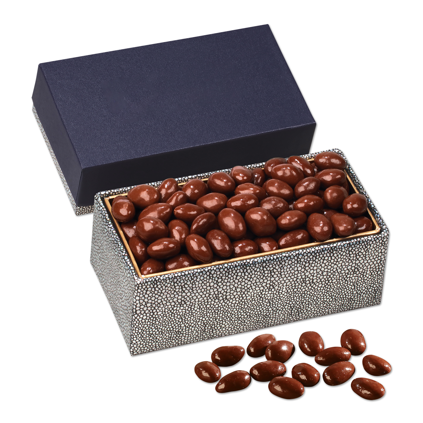 Chocolate Covered Almonds in Navy & Silver Gift Box 2