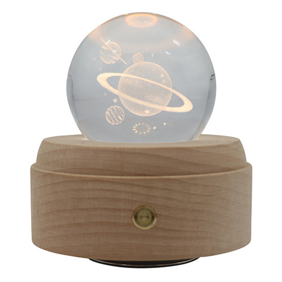 3D LED Night Light And Crystal Ball Music Box With Wooden Base 9