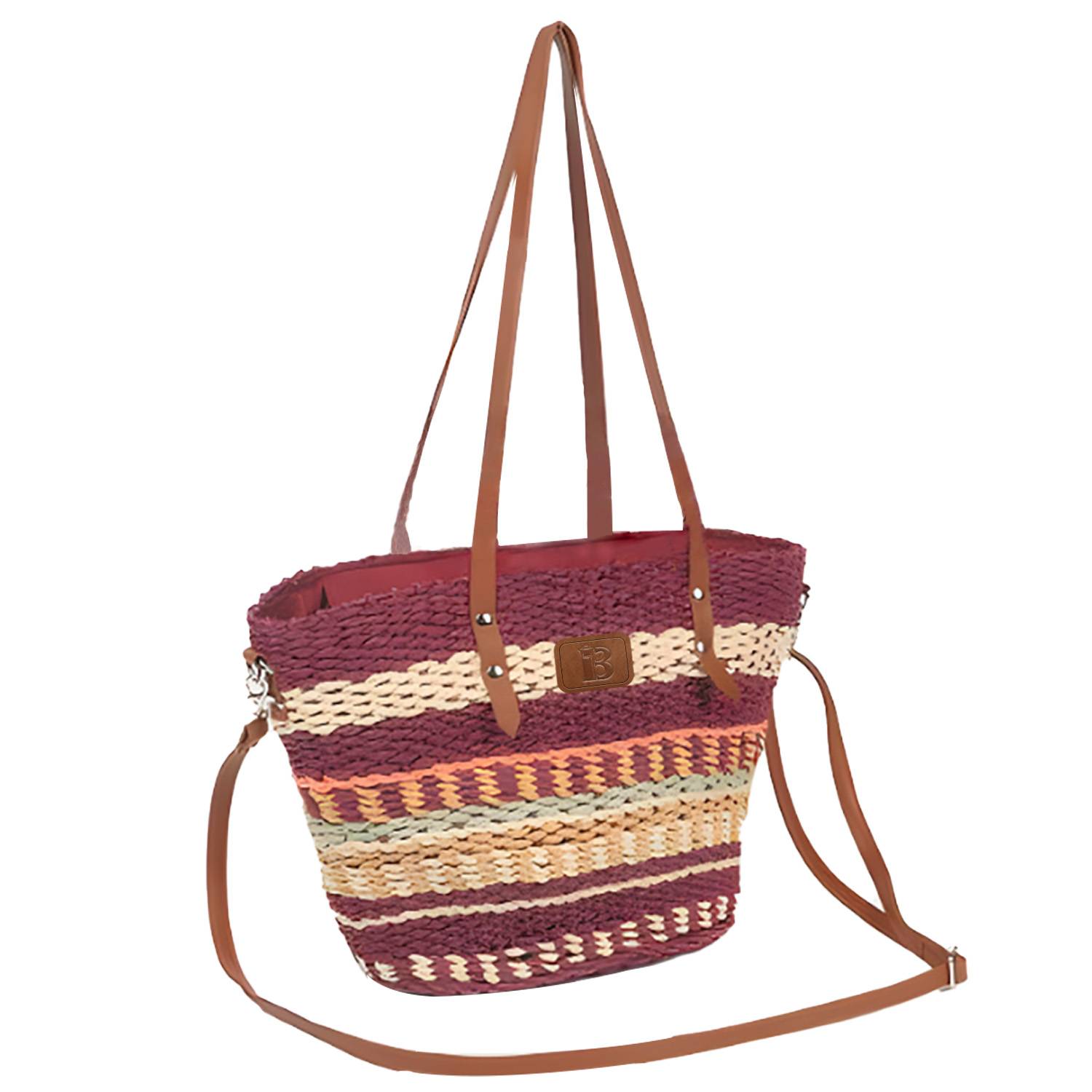 Natural Straw Bag Hand Woven Long Strap Handbags Retro 2