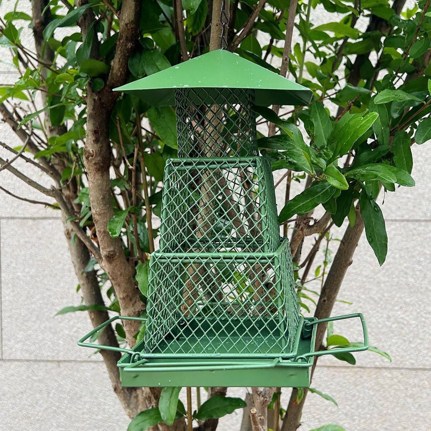 Squirrel-Resistant Green Metal Bird Feeder 5