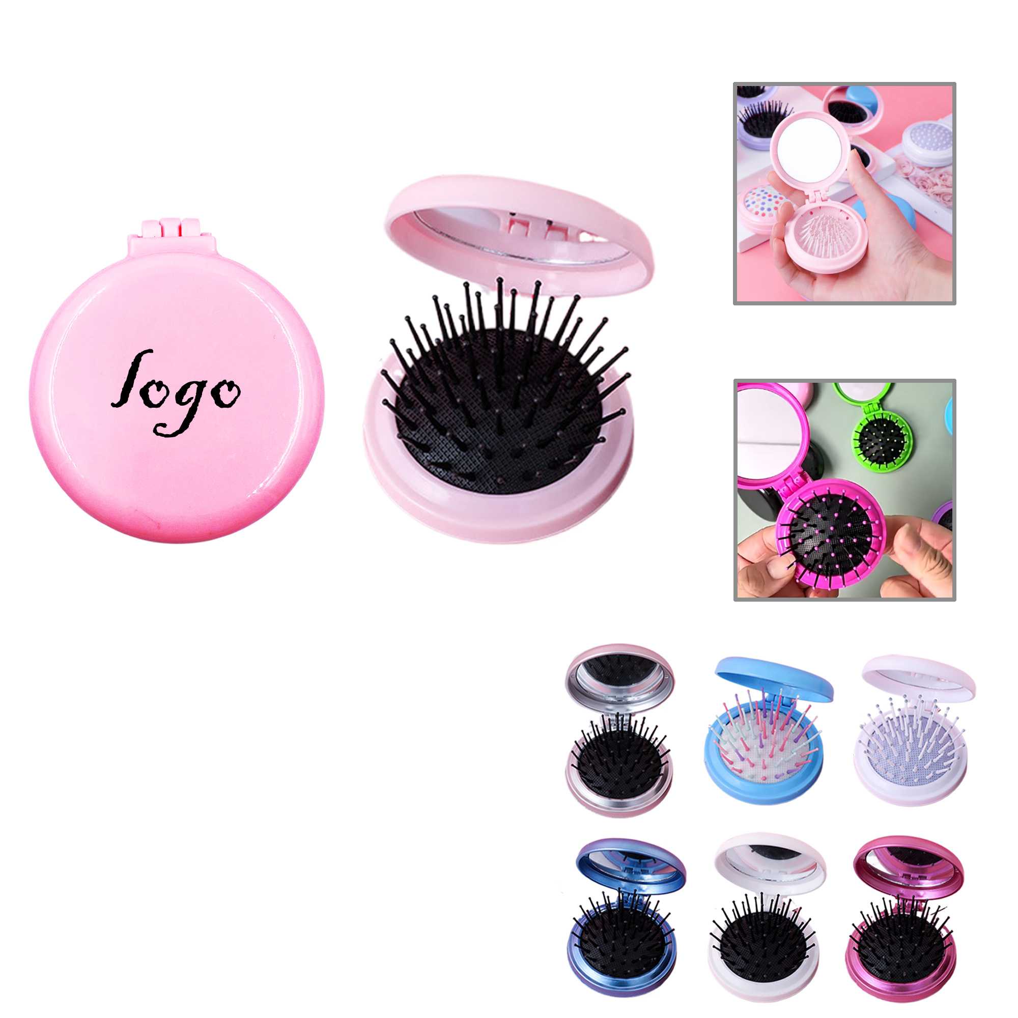 MOQ100 Compact Folding Hair Comb with Built-in Mirror 13