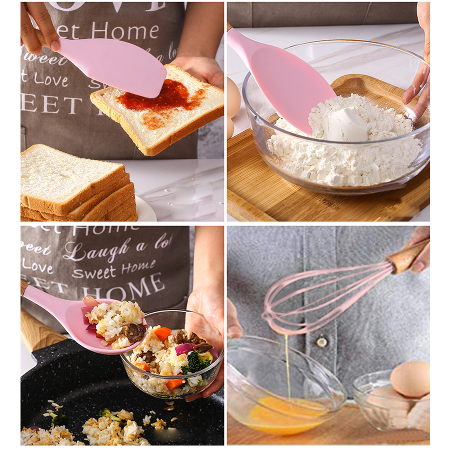 13pcs Silicone Cooking Utensils Set with Wooden Handles 14