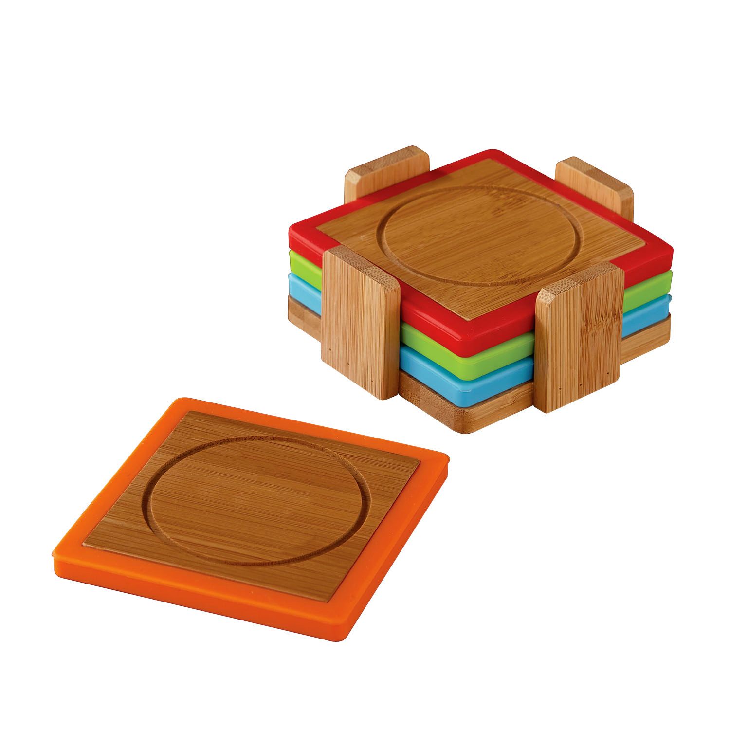 Bamboo and Silicone Coaster Set 8