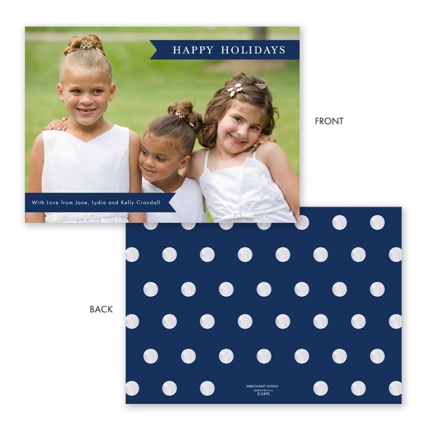 Navy Banners & Dots Holiday Photo Card 2