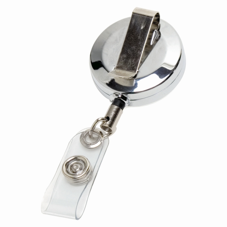 30" Cord Chrome Solid Metal Retractable Badge Reel and Badge Holder with Laser Imprint Only 2