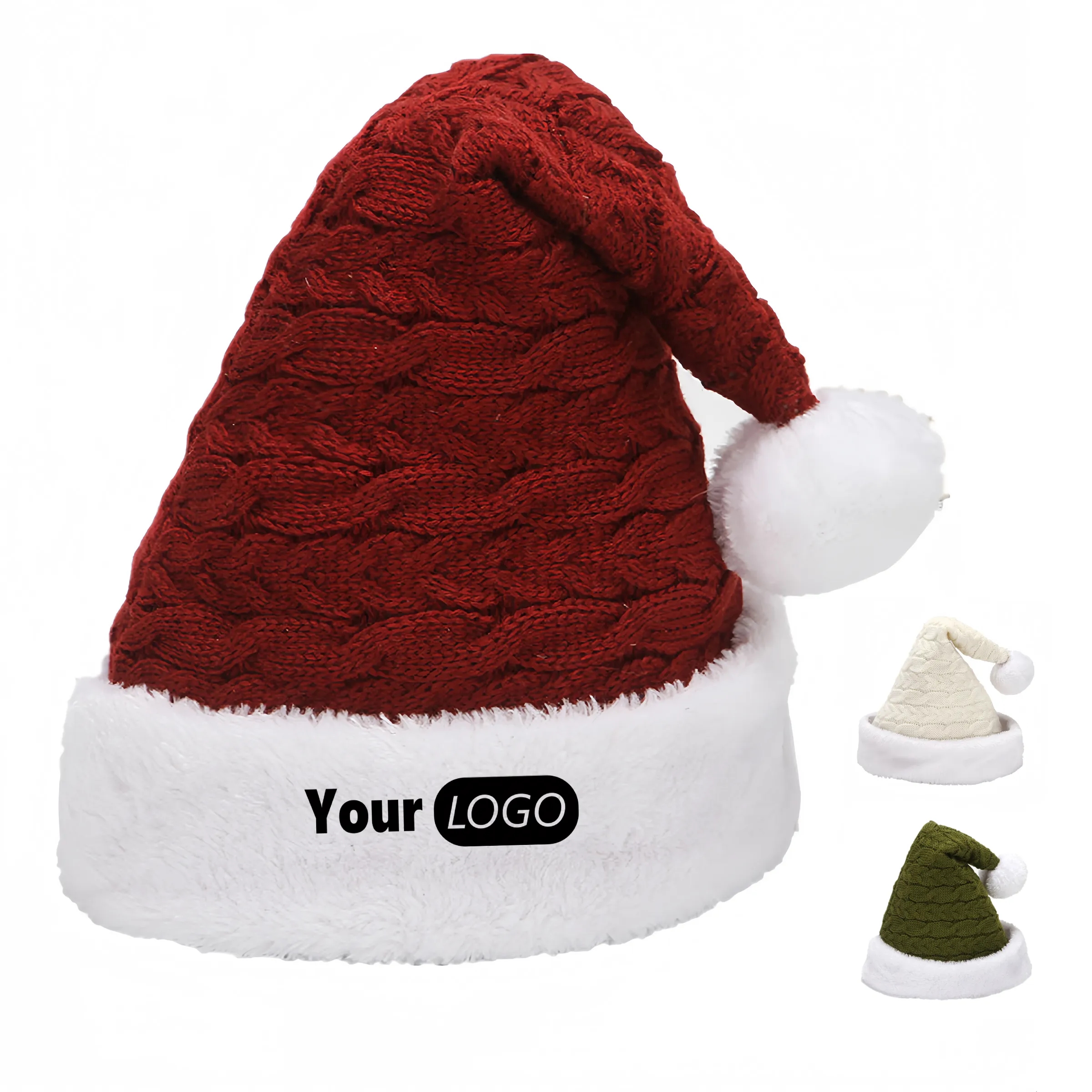 Fleece Knitted Wool Fried Dough Twists Christmas Hat 3