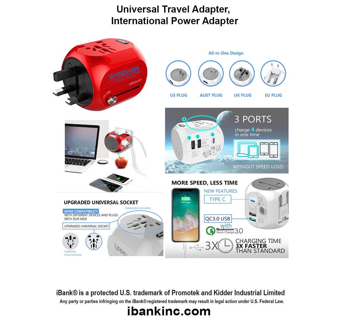 iBank ® Universal Travel Adapter, International Power Adapter 1