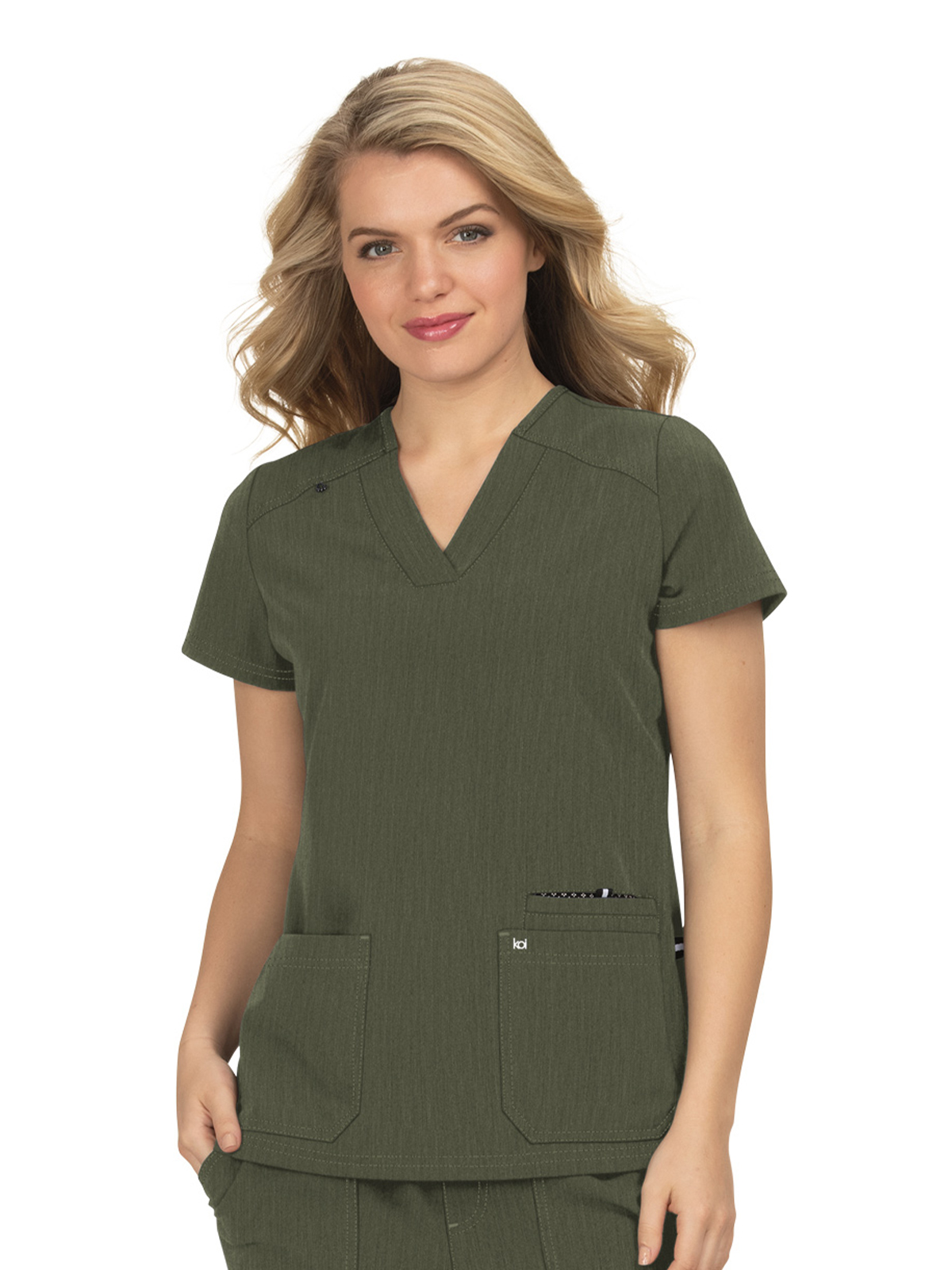 koi - Next Gen - Women's Three-Pocket Wide V-Neck Stretch Hustle and Heart Top 4