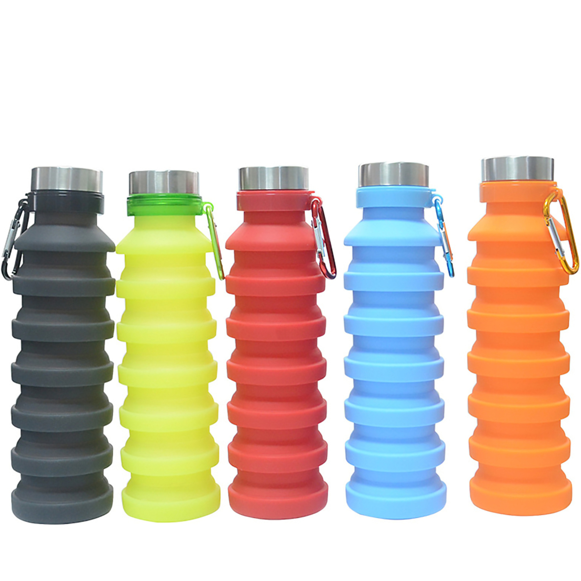 18 Oz. Collapsible Silicone Water Bottle w/Carabiner Clip 5