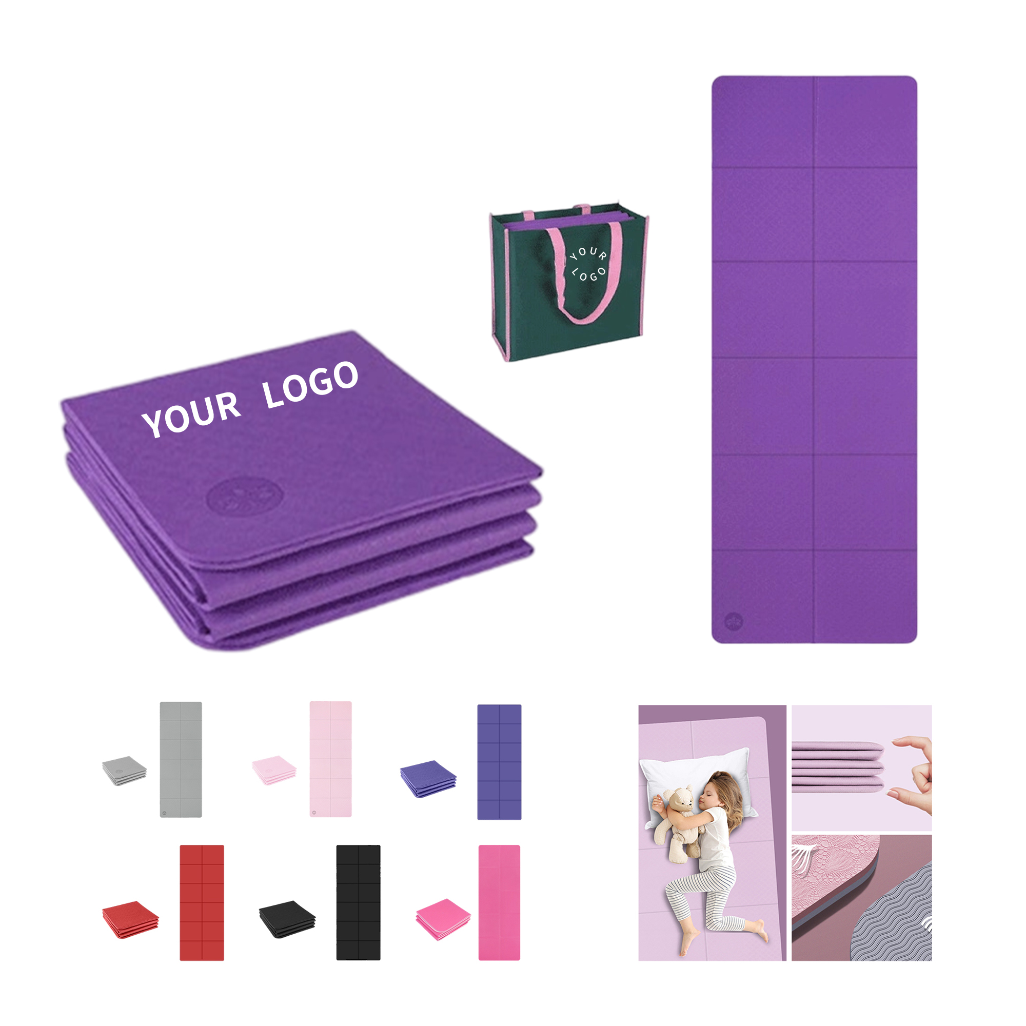 Foldable Non Slip Yoga Mat With Linen Storage Bag 72" 4