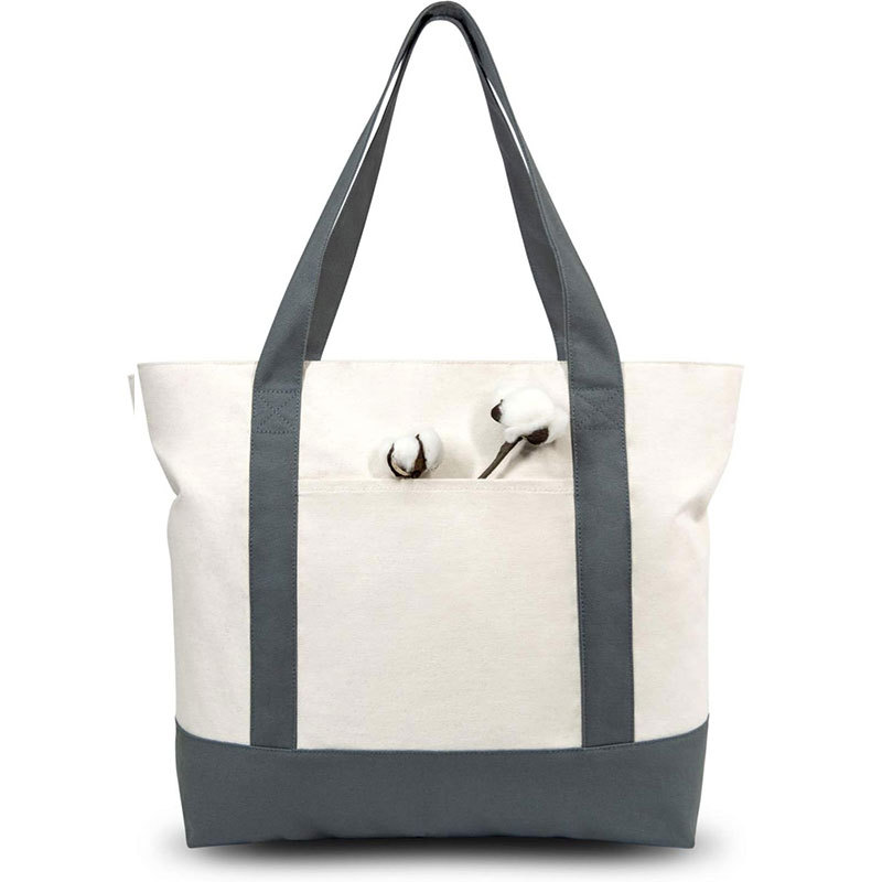 12 oz Cotton Canvas Zipper Boat Tote Bag W/ Front Pocket 15