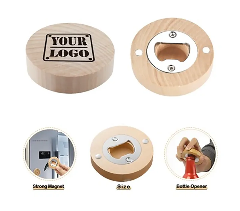 Round Wooden Magnet Bottle Opener 1