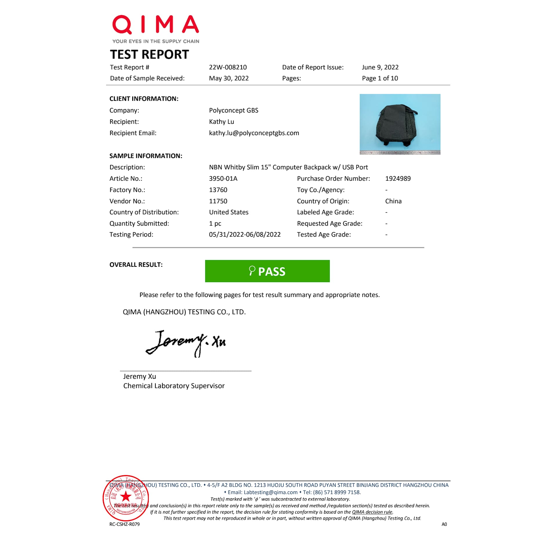 NBN Whitby Slim 15" Computer Backpack w/ USB Port 96