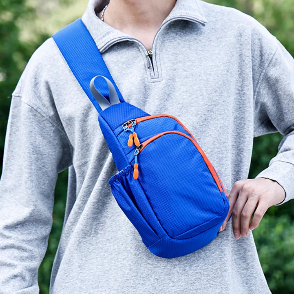 Nylon Sling Crossbody Bag With Side Pocket And Zippers 5