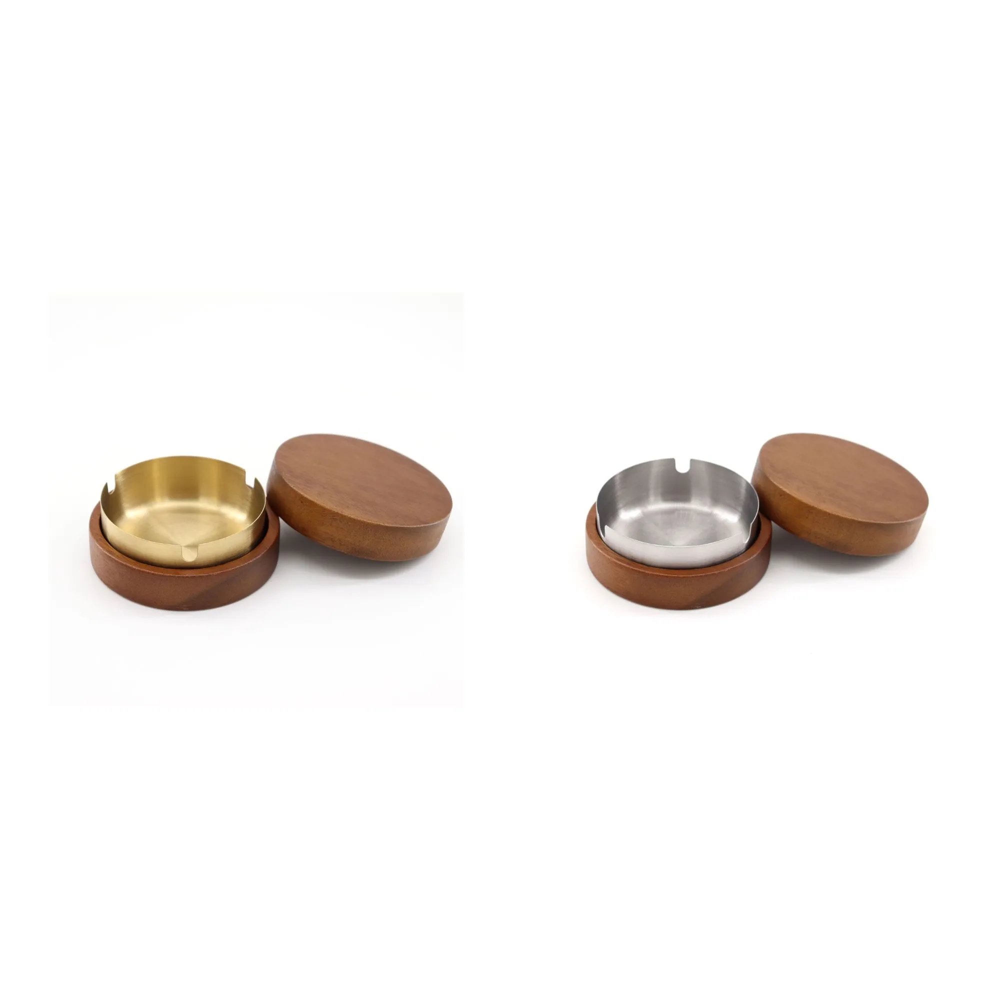 Solid Wood Lid Stainless Steel Office Ashtray 4