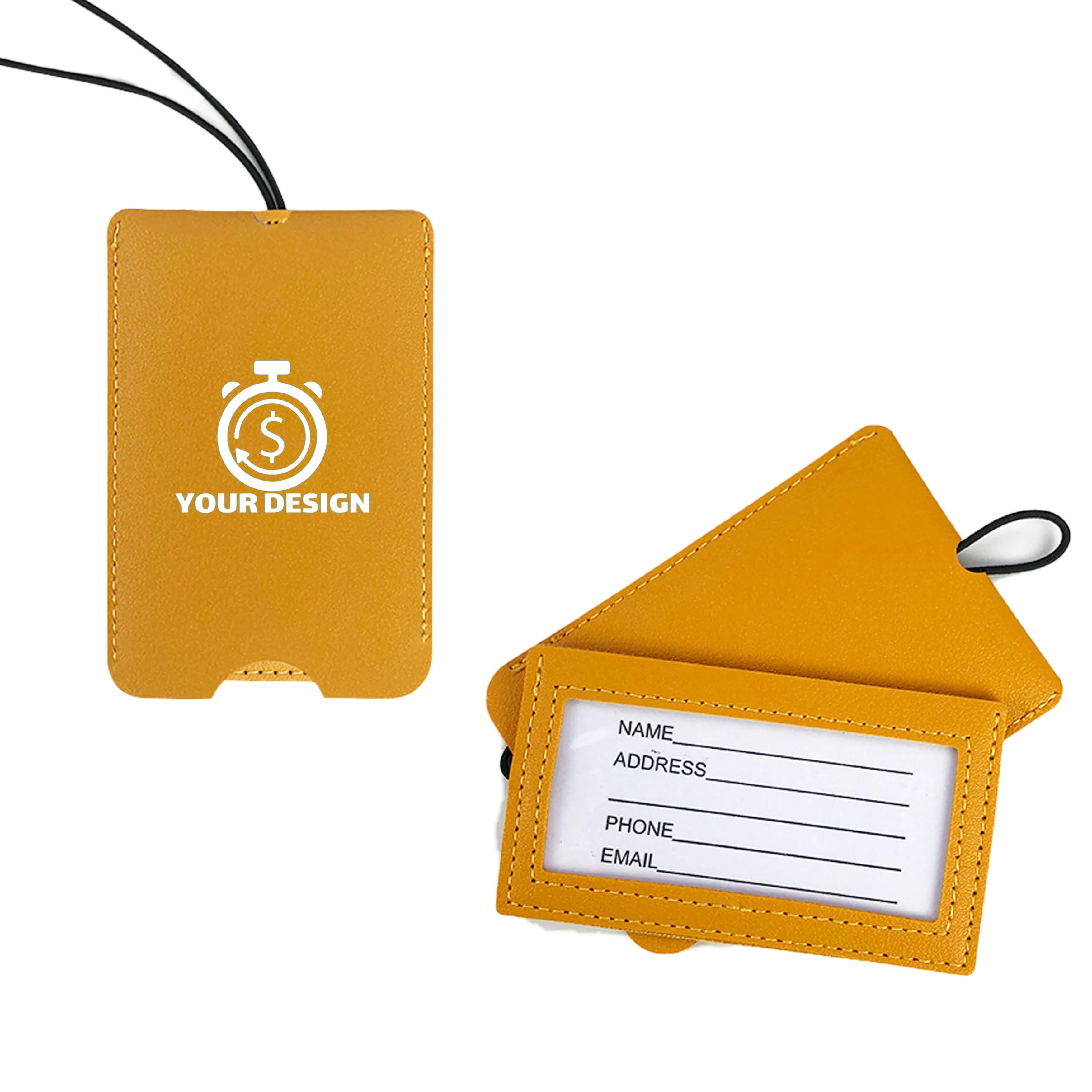 PU Leather Luggage Tag with Loop Strap 4