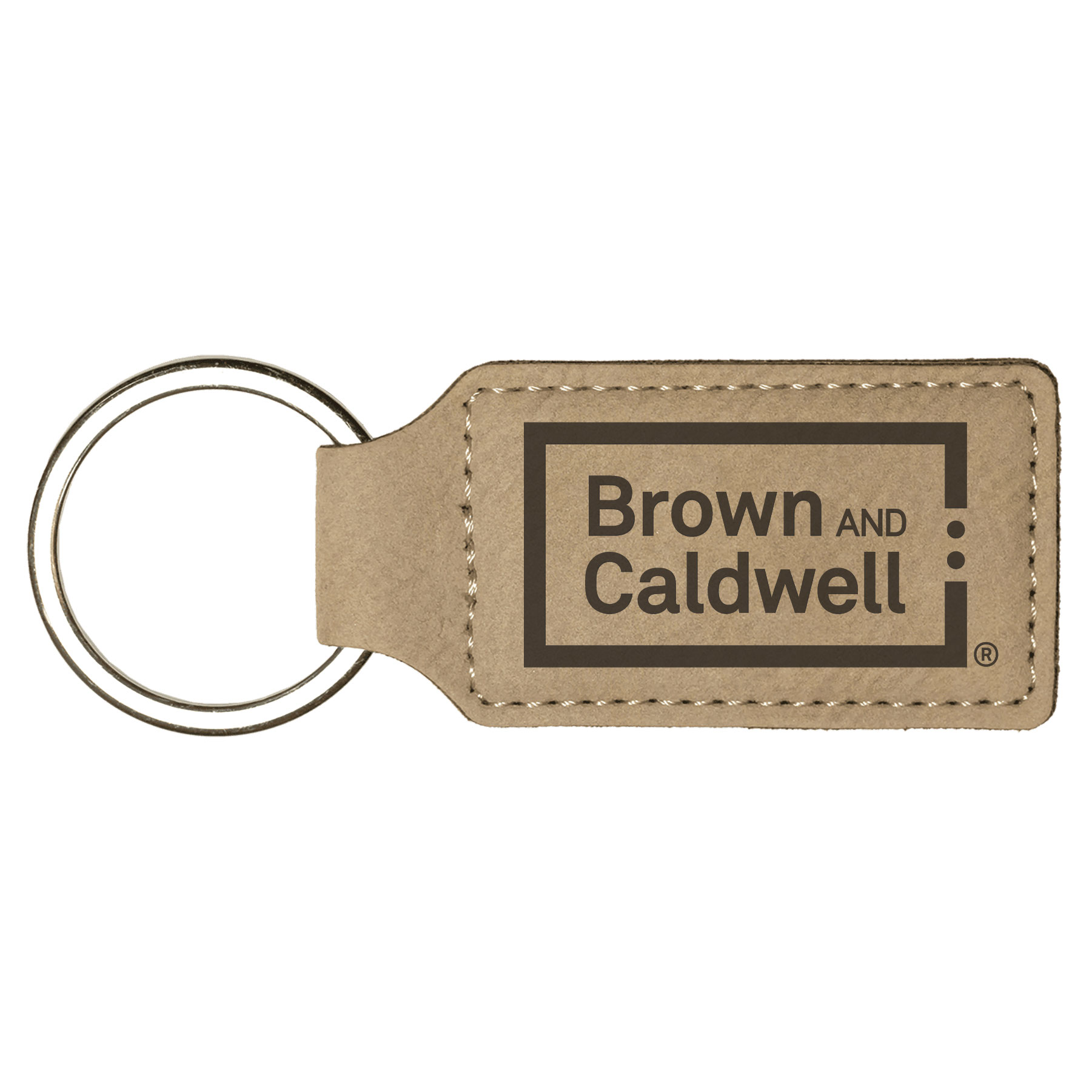 Light Brown Leatherette Rectangle Keychain
